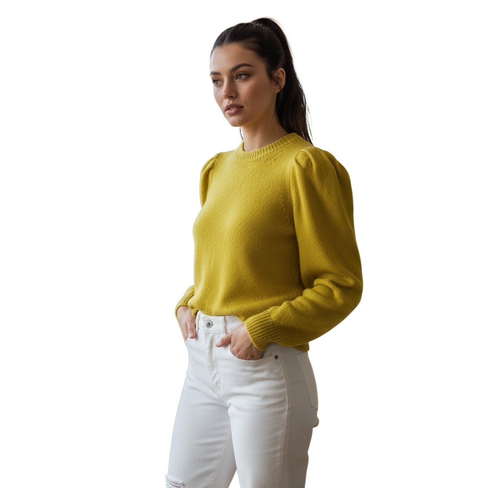 Nation LTD Neon Lime Baby Alpaca Merino Wool Puff‎ Shoulder Sweater Peru Small